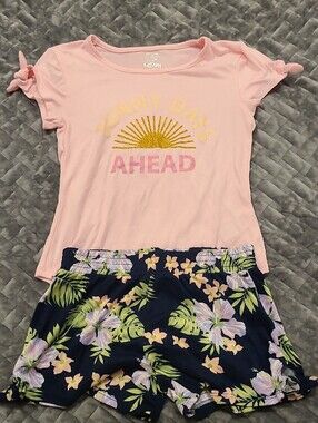 Girls Pink 'Sunny Days Ahead' Top with Floral Shorts Set
